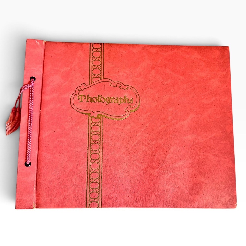 Vintage Pink Photo Album Black Pages String Bound Tassels Unused Scrapbook